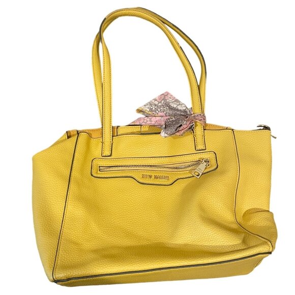 Steve Madden Yellow Pebbled Faux Leather Handbag w/ Floral Scarf - Picture 1 of 15